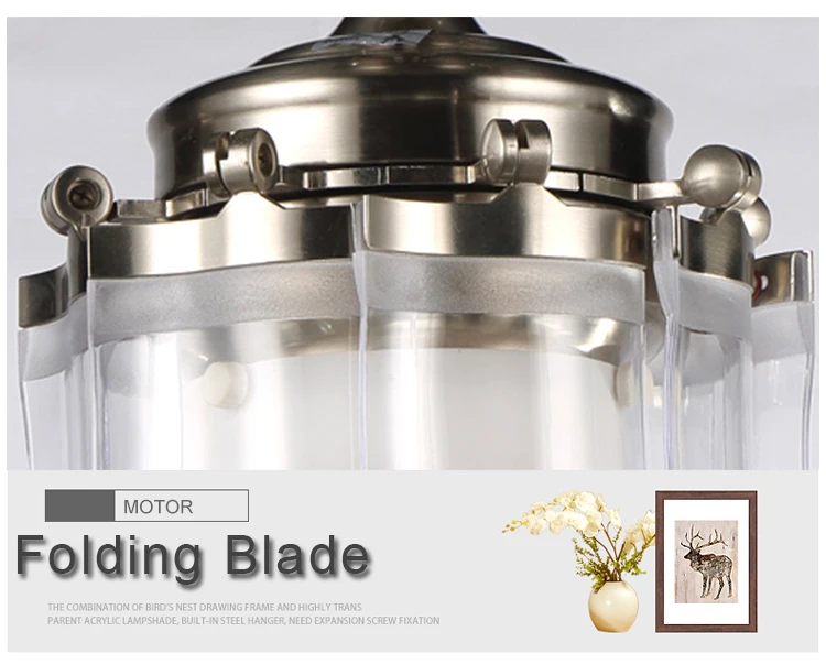 Chandelier Fan Lamp Flower Folding Blades Luxury Bedroom Ceiling Fan With Light