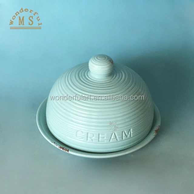 China handmade eco-friendly round ceramic butter dish with lid, butter dish with lid ceramic, ceramic round butter dish