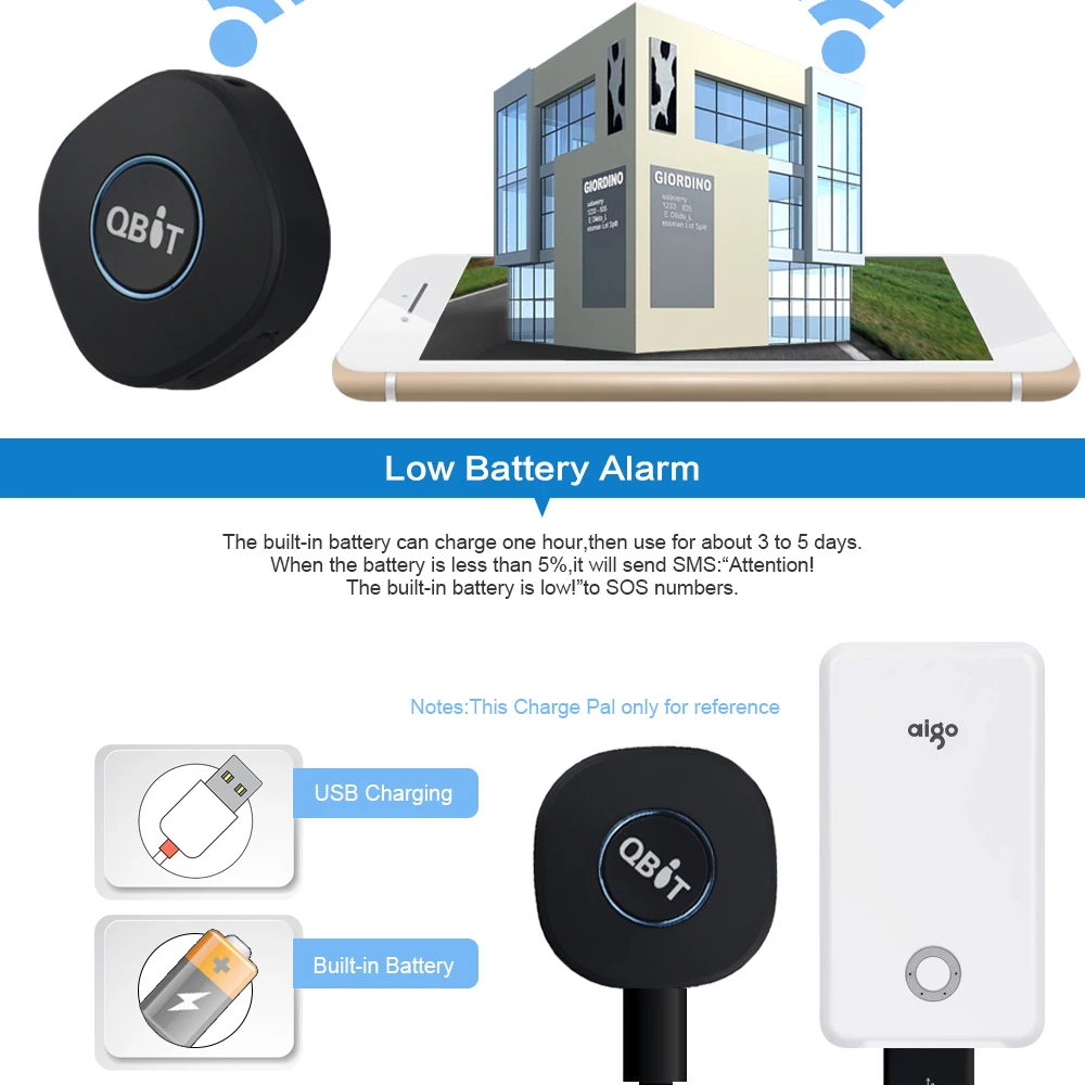 Portable Mini Qbit Q1 Gsm Gprs Gps Tracker Sos Gps Wifi Positioning Sound Alarm App Real Time