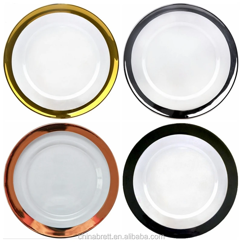 Wedding Engagement Gold Rim Glass Charger Plate Decoration