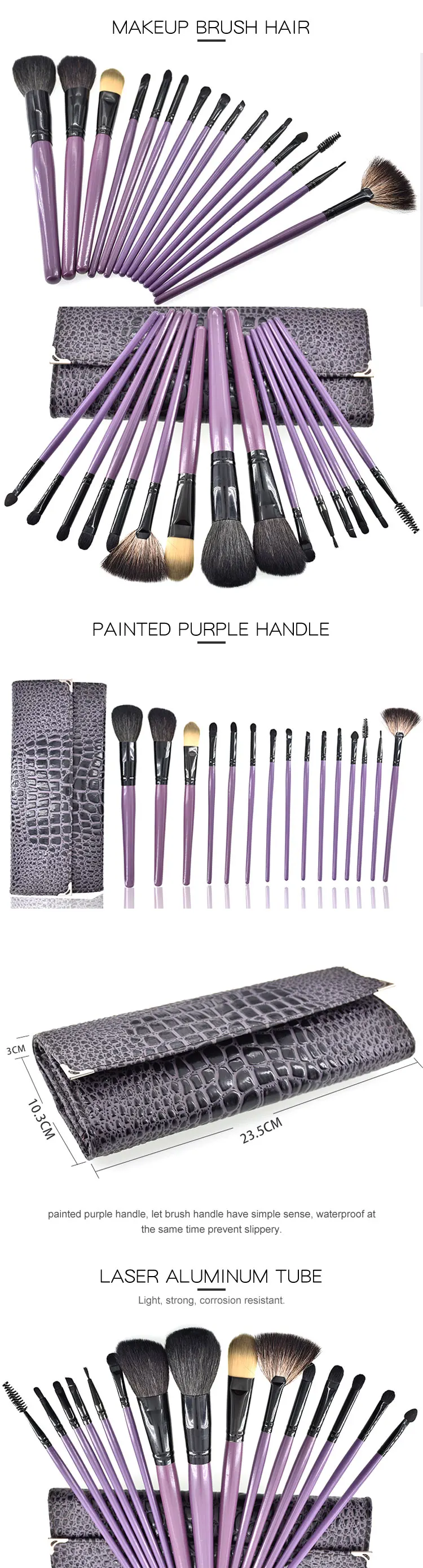 Personalized Private Label 15Pcs Purple Makeup Brush Set With Bag