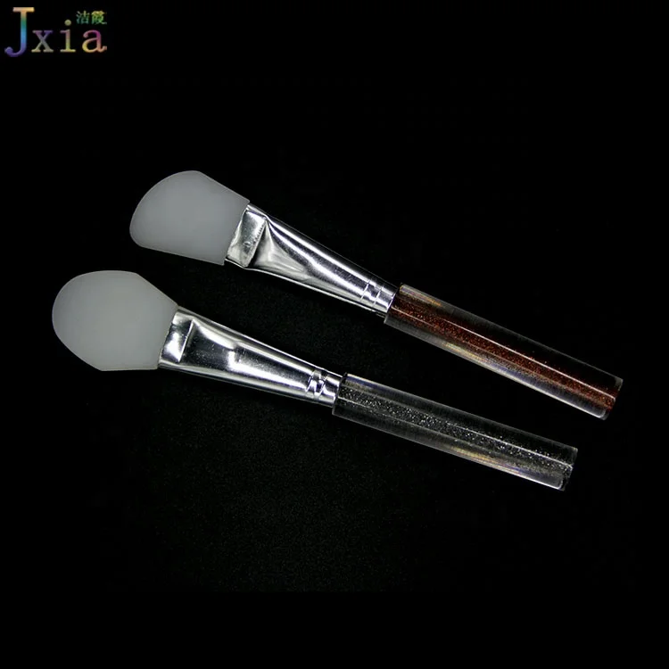 

2018 Fashion Cosmetic Short Acrylic Glitters Handle 2 pcs Silicone Face Mud Mask Applicator Brush Tool, Clear