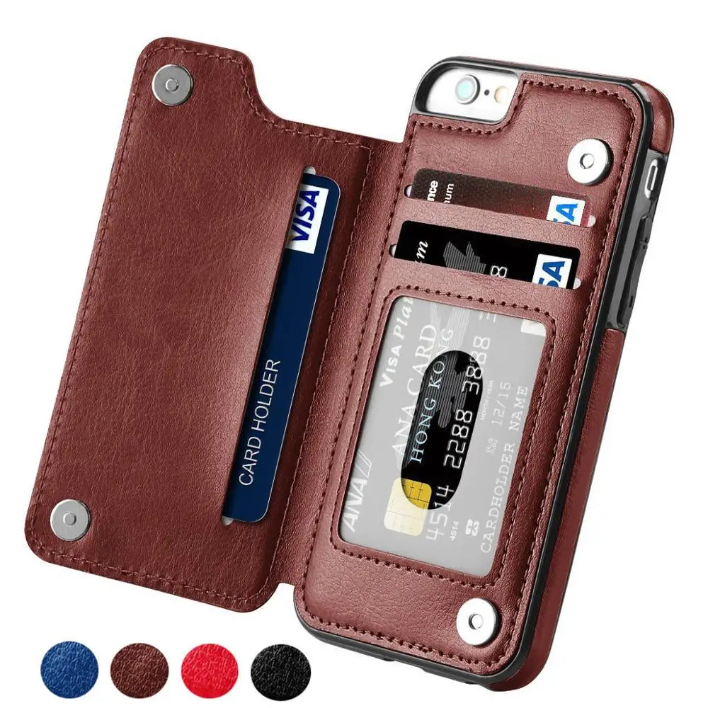 

Leather Flip Wallet Card Holder Phone Case Cover For iPhone 6 7 8 X For Samsung S7 S8+ S9+, Black;red;gold;brown;pink