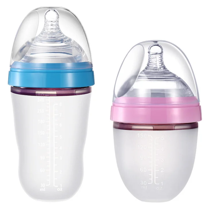YDS Comfortable Silicone Baby Bottles Set 5oz 8oz Baby Feeding Bottle Pink Blue