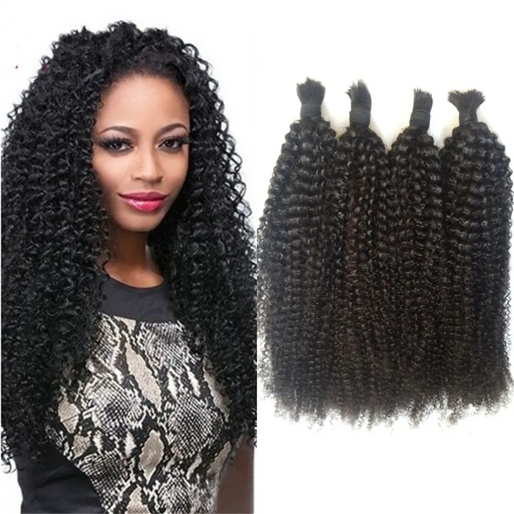 

Afro Kinky Curly Hair Bulk for Braiding Peruvian Human Hair Bulk 4 Bundles No Weft for African American