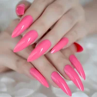 

Extra long Sharp Nail Art Tips Rose Pink UV Artificial Pre Designed Nail Tips Pointed False Nails for Finger 24 Count