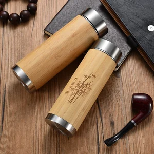 Image of 500ml Original Bamboo Water Botter Stainless Steel Vacuum Insulated Tumbler with Tea Infuser & Strainer Travel Bottle