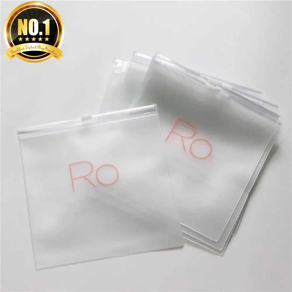 

Ready To Ship New Design Stock Size Mini Zipper Slider printed brand logo Matte Plastic PVC Cosmetic Pouch Bags Wholesales, Clear/frosted