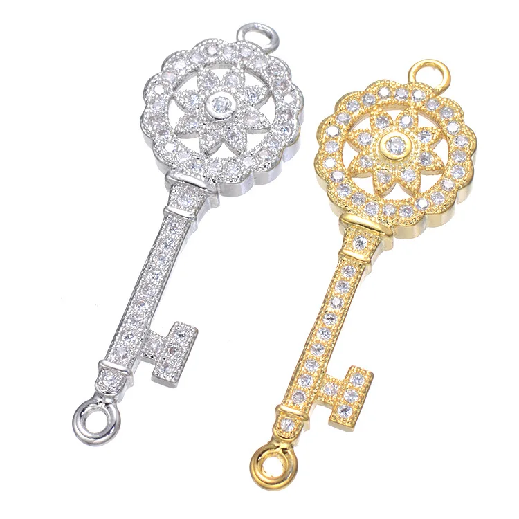 

SJPL0007 High Quality Fashion Silver&Yellow Gold Copper Hollow Micro Pave Key Pendant Necklace Accessories for Lovers