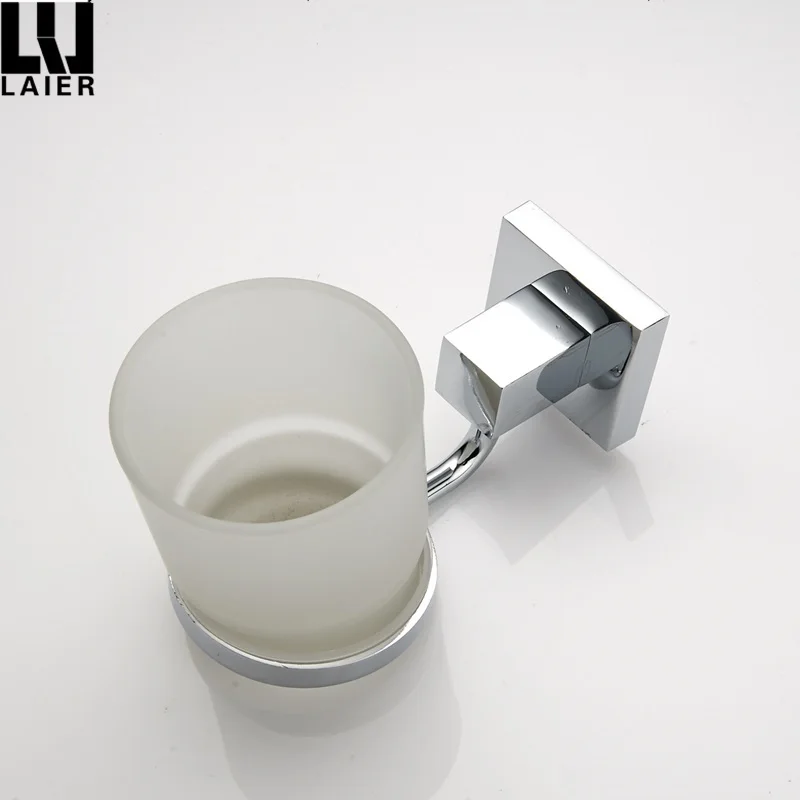 
Hotel Style Single Cup Toothbrush Holder Chromed Square Base Wall Mounted tumbler 