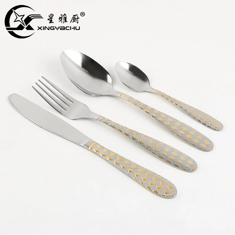 

Elegant Beaded Gold Plated Flatware Set for Hotel Restaurant, Silver/gold