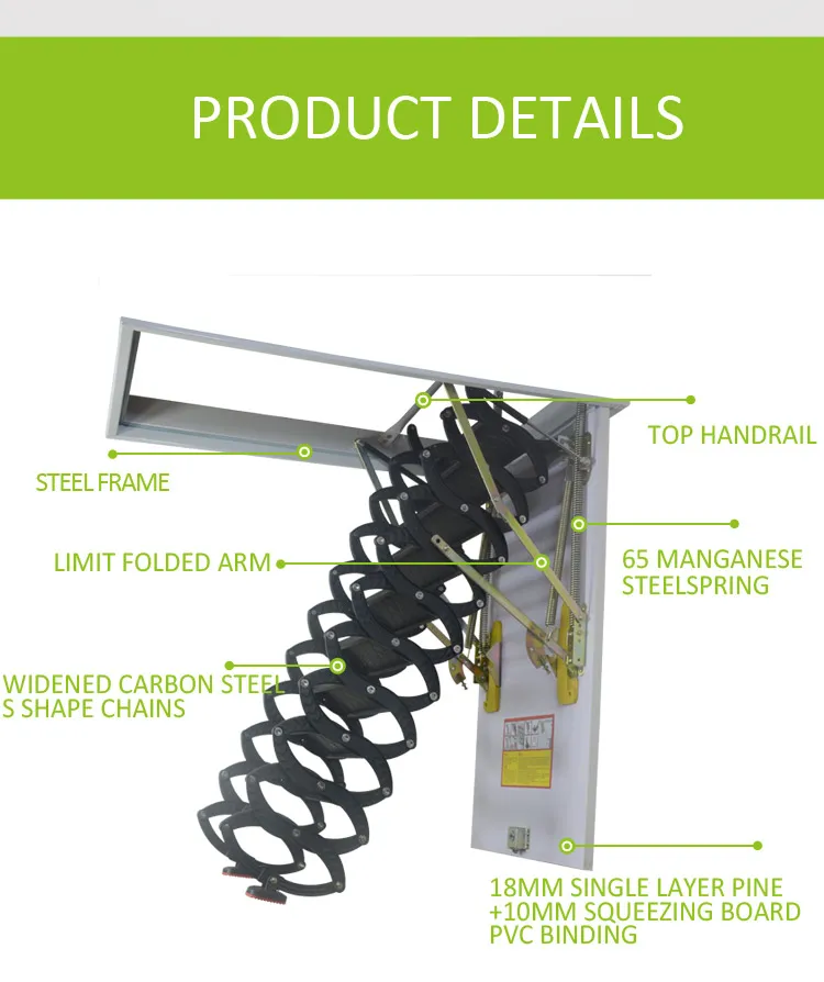 Carbon Steel Telescopic Retractable Ceiling Step Ladder For Villa