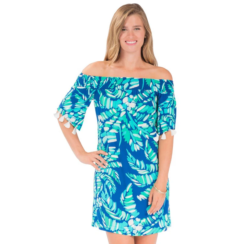 Fashion Stand Collar Shift Printed Resort Mini Dress main image 0