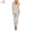 Drop Shipping Grey Cross Casual Beautiful Style Blouse