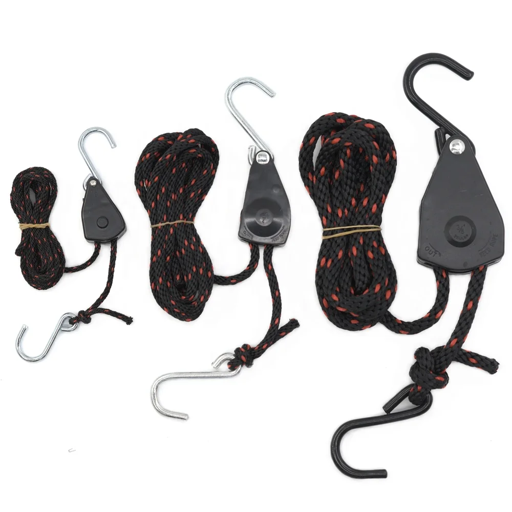 1/8 Inch Rope Ratchet Tie Down Straps With Steel S Hooks,34kgs Capacity
