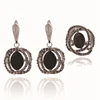 2018 New Women's Hematite Stone Pave and Marquise Resin Cab Inlay Filigree Drop Earring and Single Finger Ring Jewelry Set
