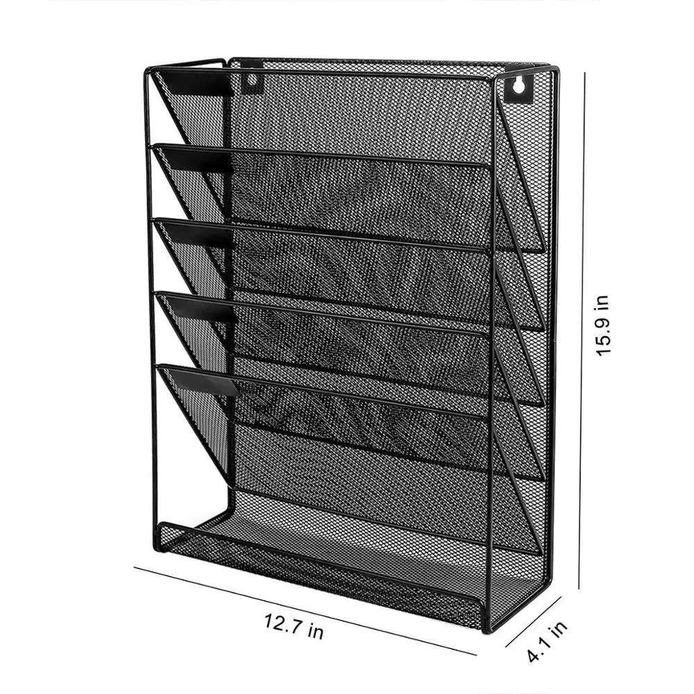 Amazon hot sale office stationery wire metal black wall mounted file organizer