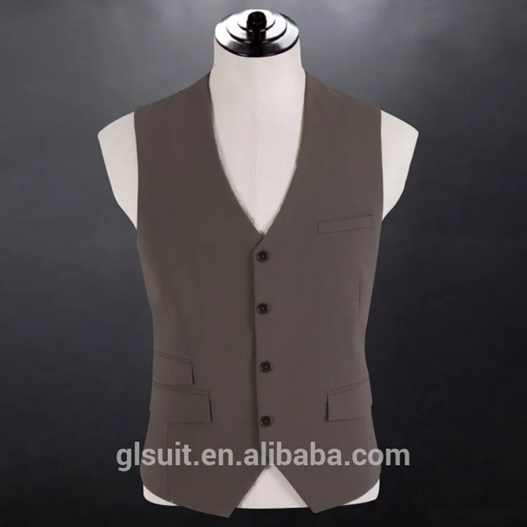 

New style Men's wedding waistcoat 70% wool No Lapel Khaki four buttons Vest