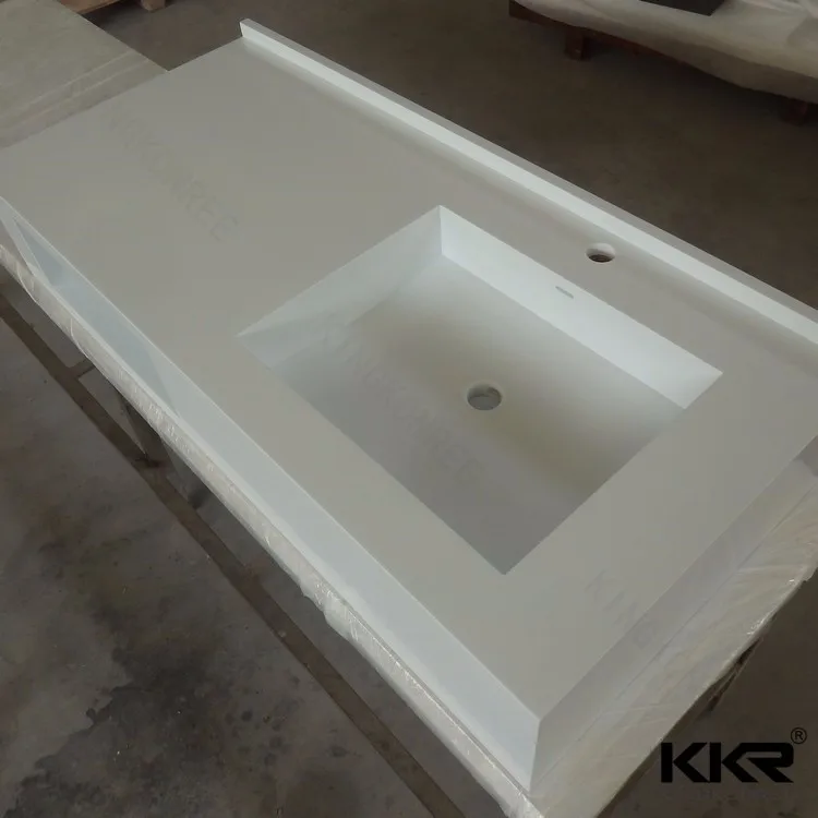 Crystal White Quartz One Piece Bathroom Sink And Countertop