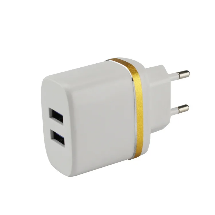 

Wholesale 5V 2A EU US UK input plug USB power adapter metal ring dual port usb wall charger electric car charger with good price, White / black