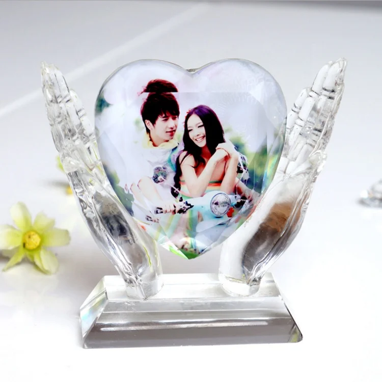 
wholesale blank crystal glass photo frame custom 3d Heart Shape Crystal Photo Frame for Home Decoration 