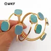 Newest!! Raw stone bracelet bangles in 24k real gold plated, bohemian turquoise stone bracelet jewelry WT-B097
