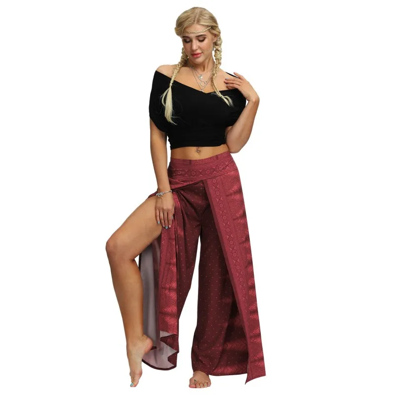 

Womens Palazzo Slit Wide Leg Pants Yoga Summer Casual Beach Boho Hippie Bohemian Y11837