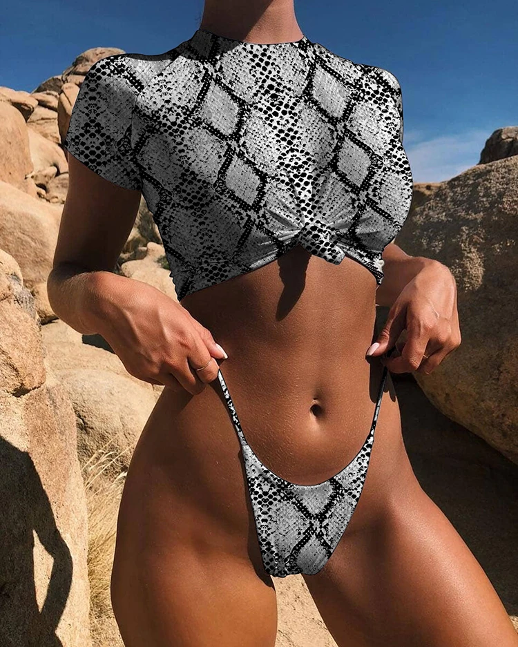 

Custom Logo Snake Pattern Summer Beach Sport Two Piece Set Swimwear Sexy Women Bikini Sport, As picture