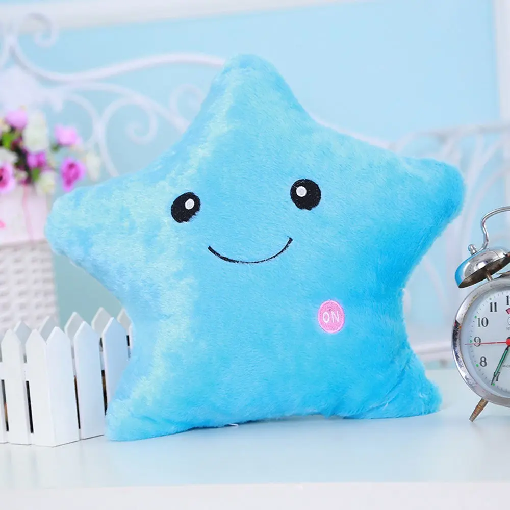 Creative Glowing LED 7 Colour Night Light Plush Pillow Stuffed Baby Toys(blue)