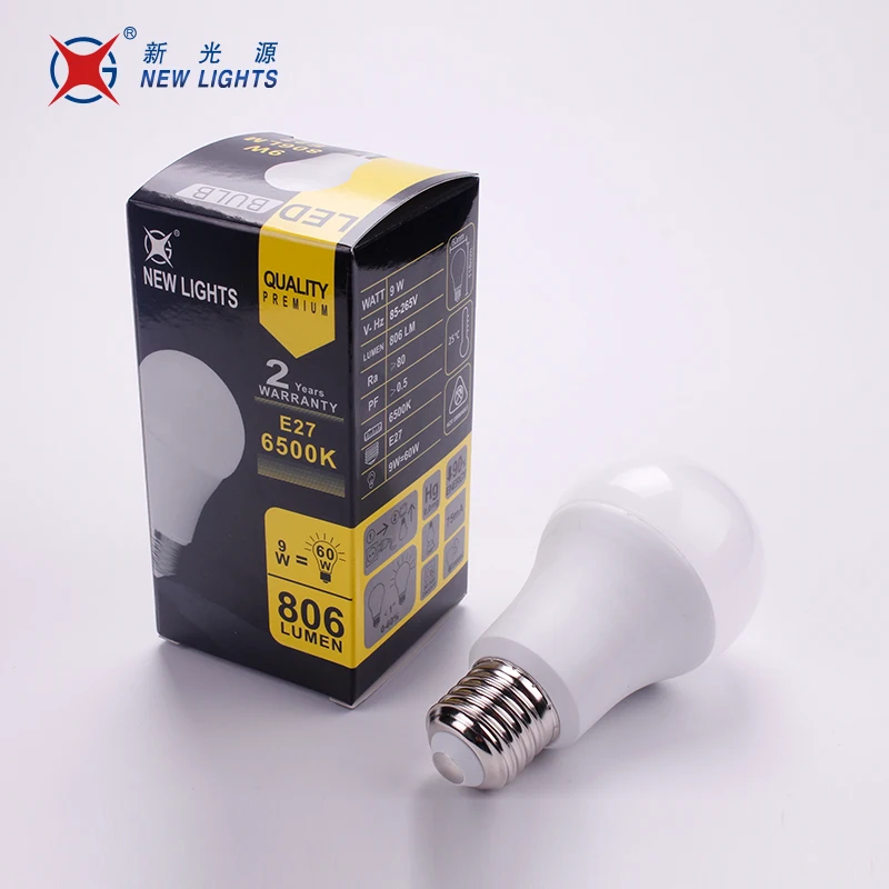 New lights stock item color box housing 85-265V ra80 6500K e27 9W 12W A60 100lm/w led bulb light