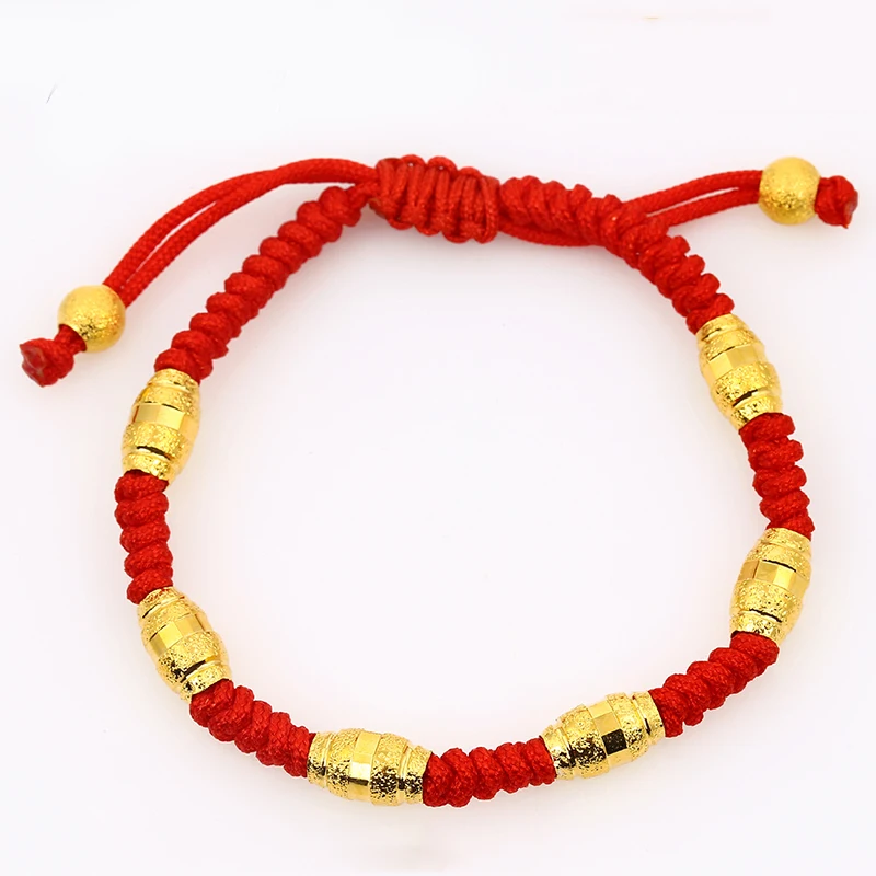 

Women's fine accessories adjustable red rope gold colour beads colombian handmade bracelet bangle