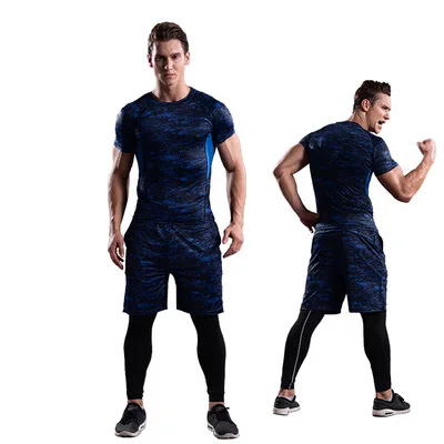 

Men fashion casual t shirt sports suit loose fitting quick dry men fitness sportswear, Black