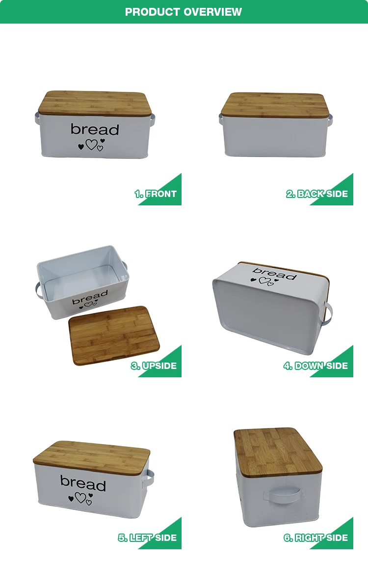 Home Farmhouse Metal White Storage Bread Box With Bamboo Cutting Board