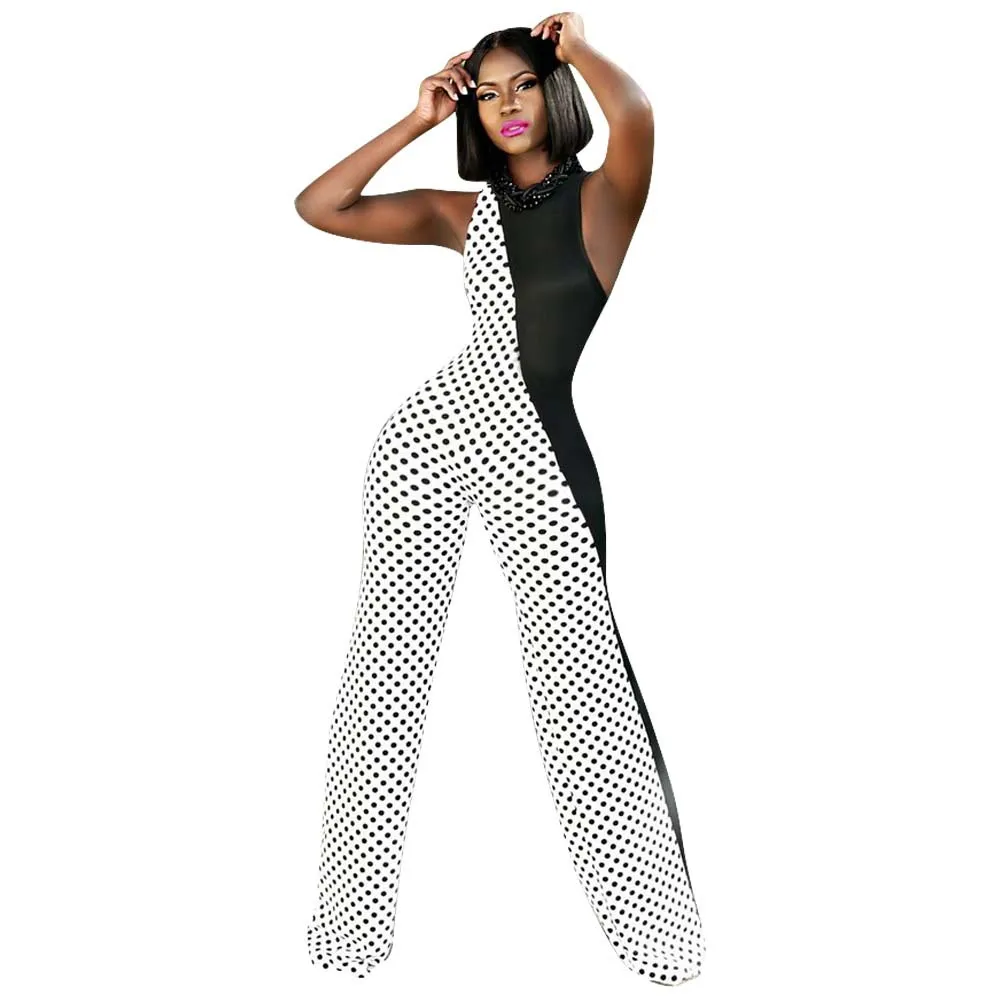 

2019 Hot selling Sexy High Waist Flare Pants Polka dot pattern stitching micro-speaker jumpsuit casual pants for women, N/a