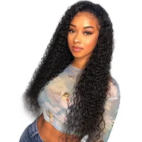 

Long Glueless 180% Density Human Curly Virgin Hair Lace Front Wig For Black Women