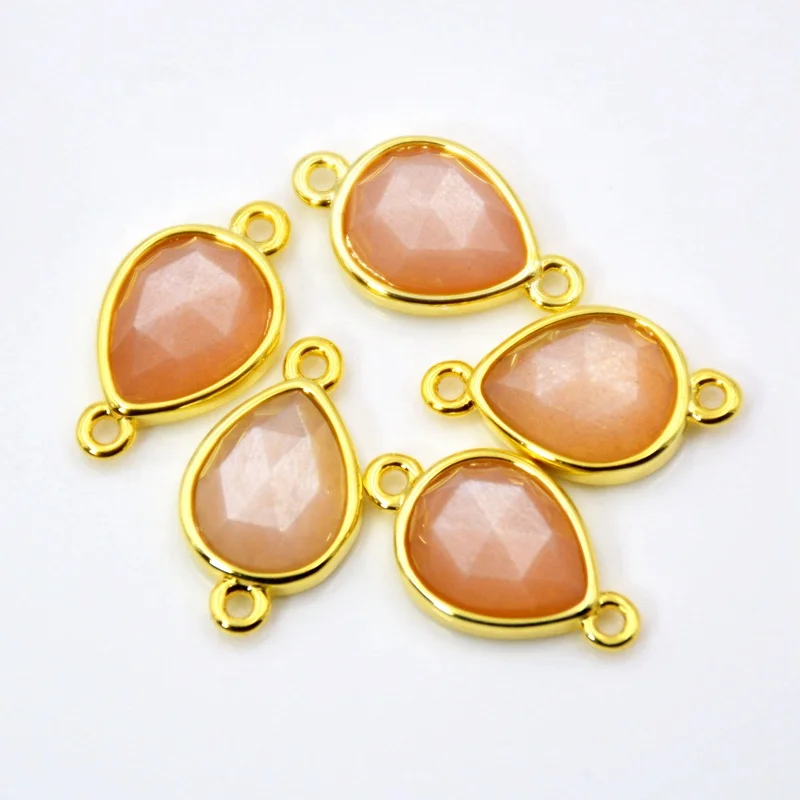 

Natural Orange Sun Stone Gold Drop Gemstone Tiny Cute Charm Real Gold Plated Birthstone Charms Bezel Jewelry Gemstone Pendant
