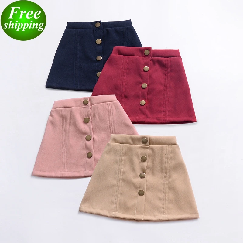 

2019 NEW SUMMER GIRLS 4BUTTONS SKIRTS KIDS SOLID COLOR COTTON SKIRT, Plaid