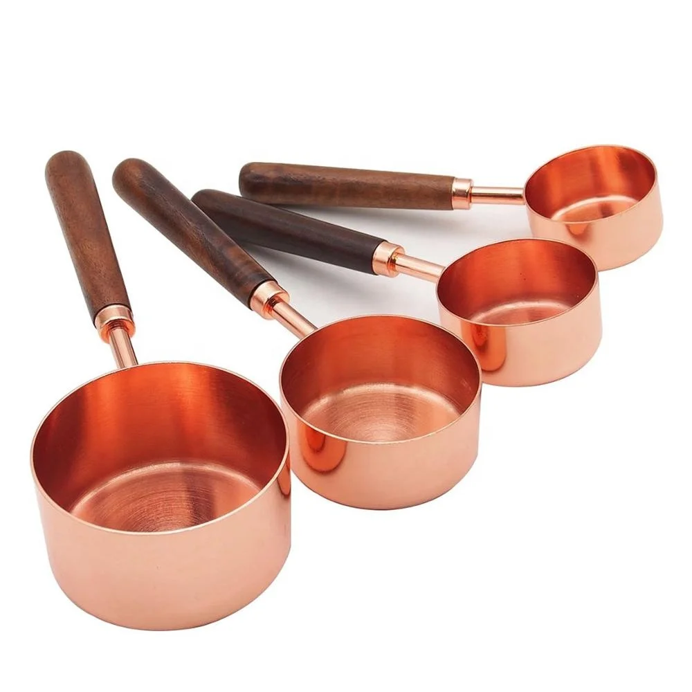 
LOW MOQ Measuring Cups and Spoons Set of 8/Gorgeous Stainless Steel ENGRAVED MEASURING&Heavy Duty with Walnut Handles Premium Copper Stainless Steel Measuring Cups and Spoons Set of 8