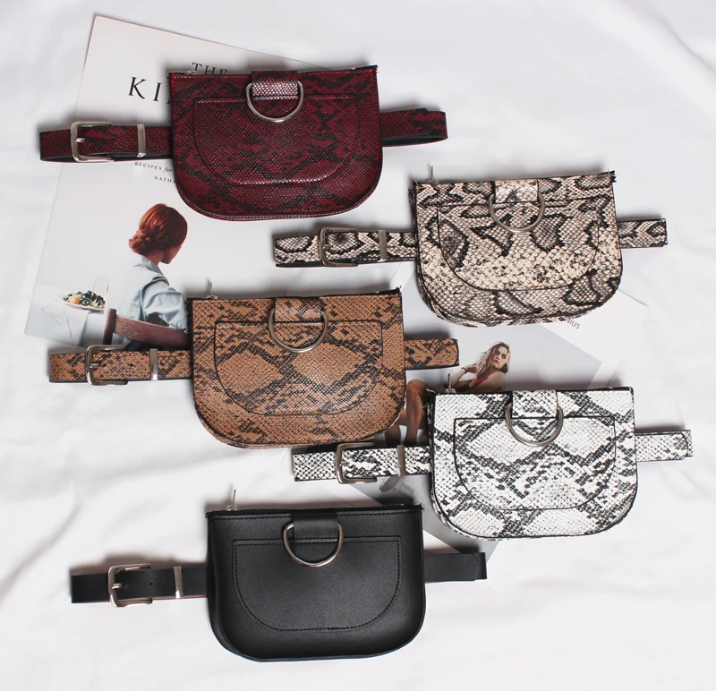 

Wholesale Waist Pack Serpentine Fanny Pack Pu Leather Waist Bag Fashion Snake Skin Waist Belt High quality Female Pur