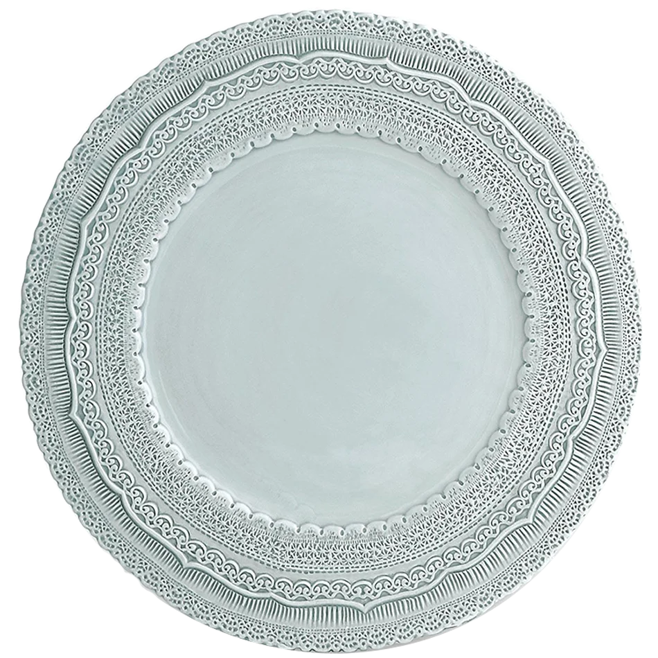 JK ceramics hot selling 13 inch wedding charger plates, fine porcelain lace embossed charger plate