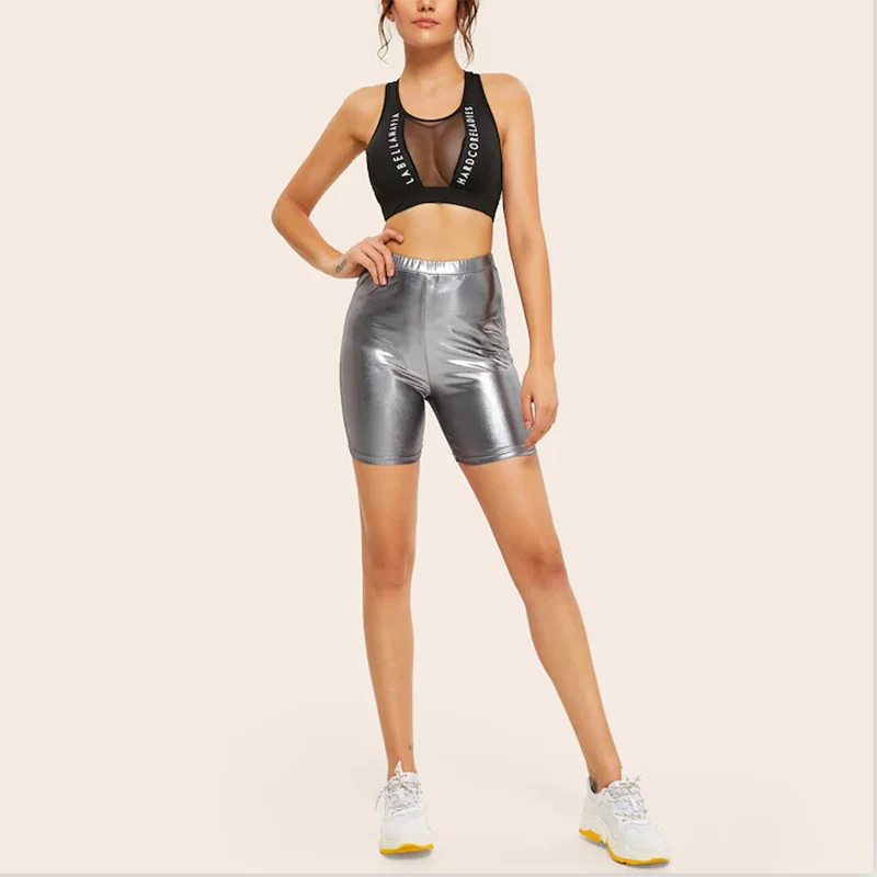 metallic silver biker shorts