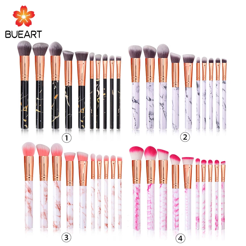 

High Quality 10pcs marble makeup brush set makeup brush stand, Rose golden