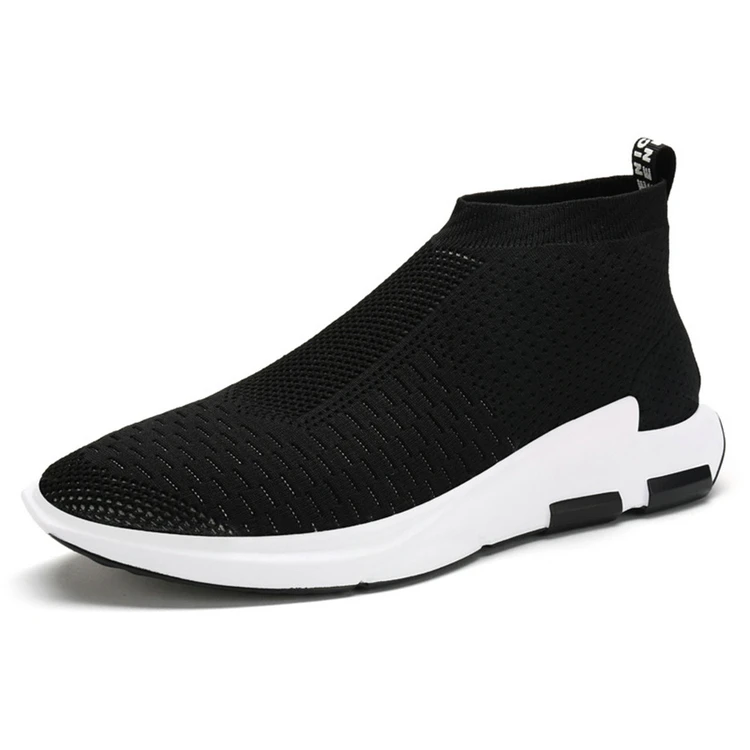 

Breathable knit mens casual shoes men running shoes sock sneakers, Black , as picture or requirement