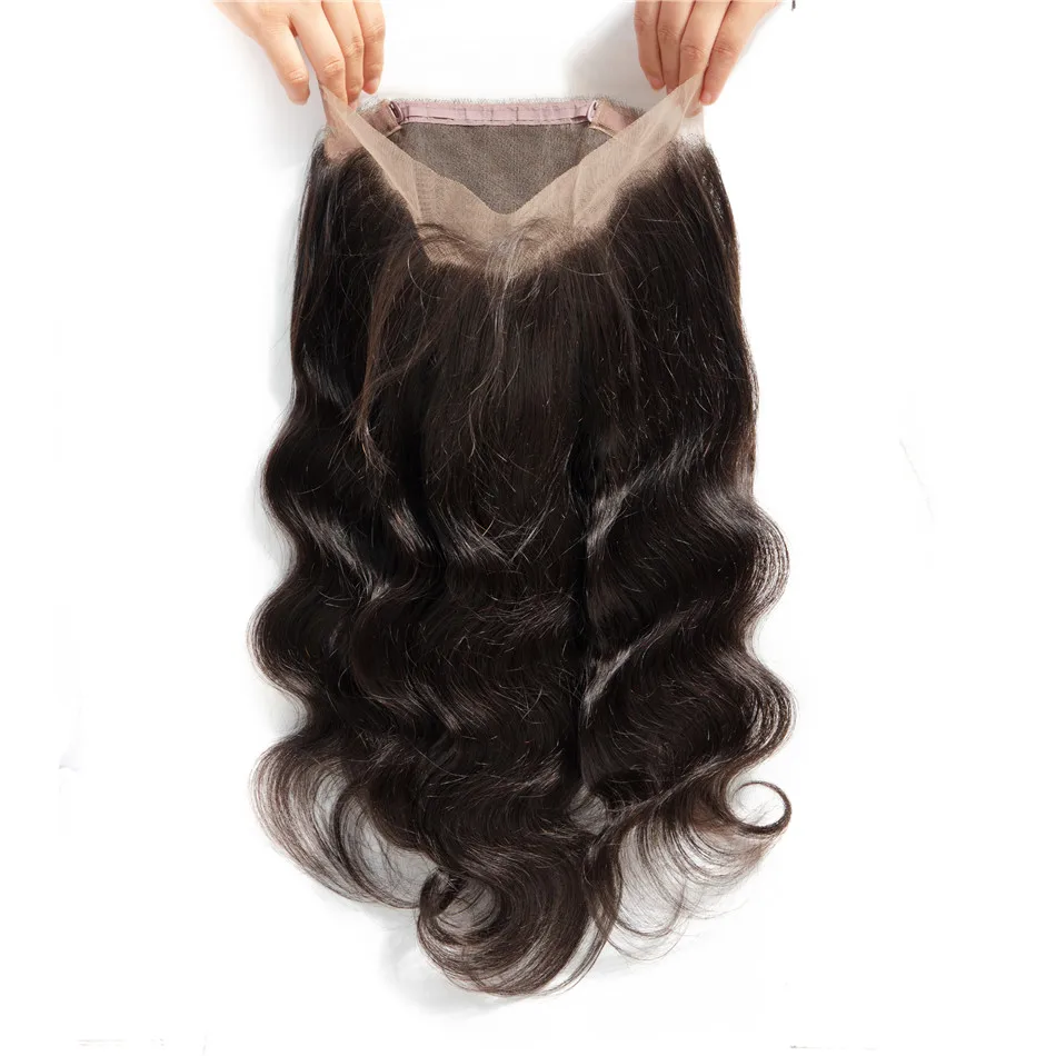 

wholesale cheap factory price 100% human hair 360 Lace Frontal closure body wave closure 360 lace closure with baby hair, Natural color 1b