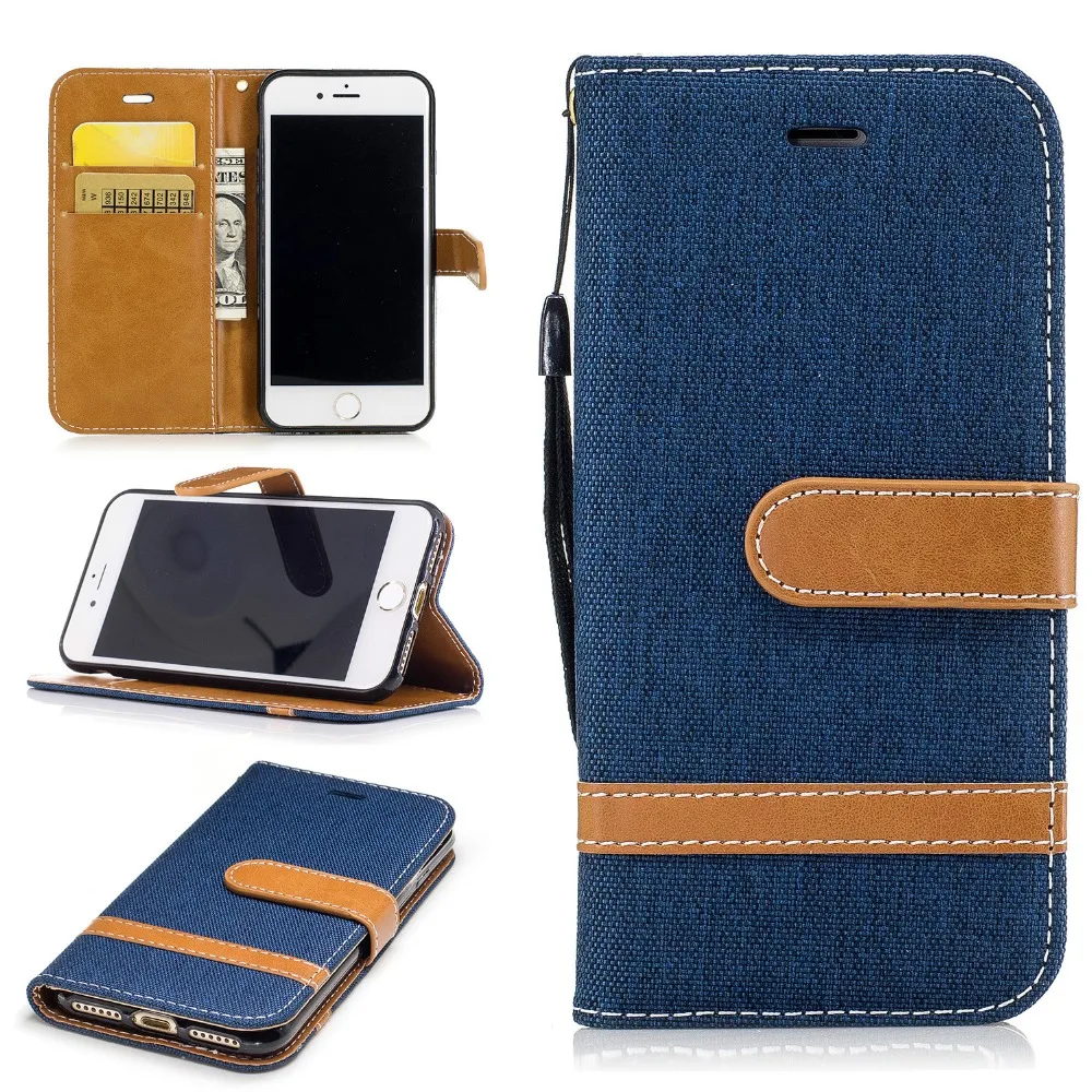

New arrival alibaba stock hot selling products 2017 jean pattern coating pu leather flip stand wallet cover case for iPhone 7