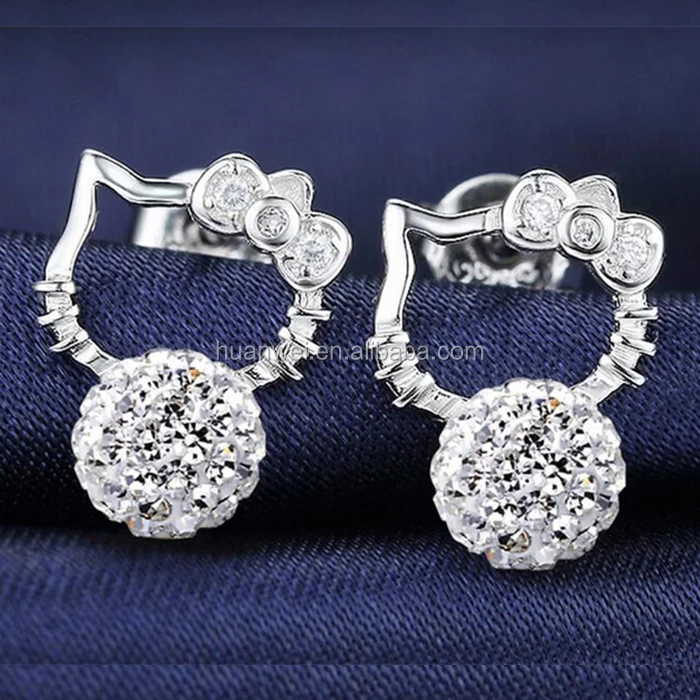 

Full Rhinestone Ball Cute Women Earring Jewelry Sterling Silver 925, As picture