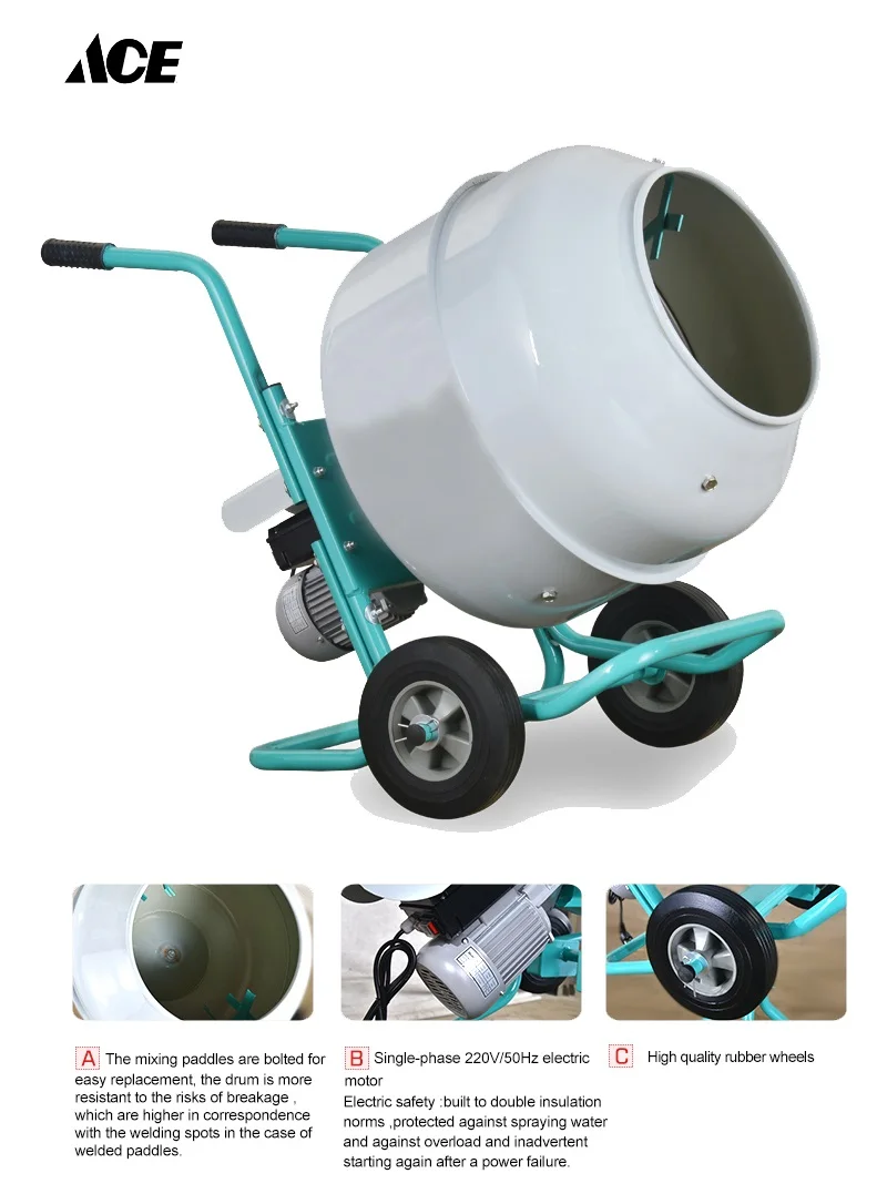 Electric engine widely used cement mortar mixer home and abroad small concrete mixer