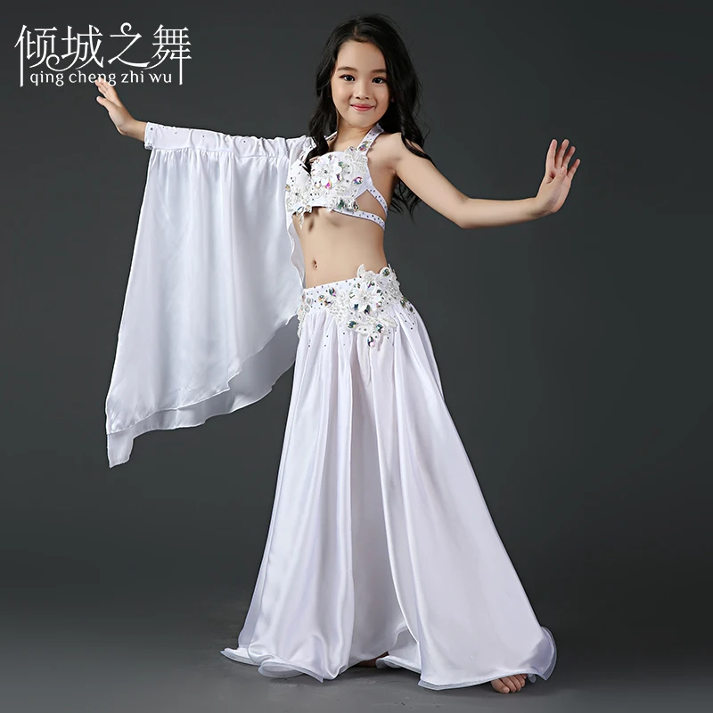

RT015 fabric belly dance spandex and silk costume Professional swing skirt for kid, Red, sapphire blue, white