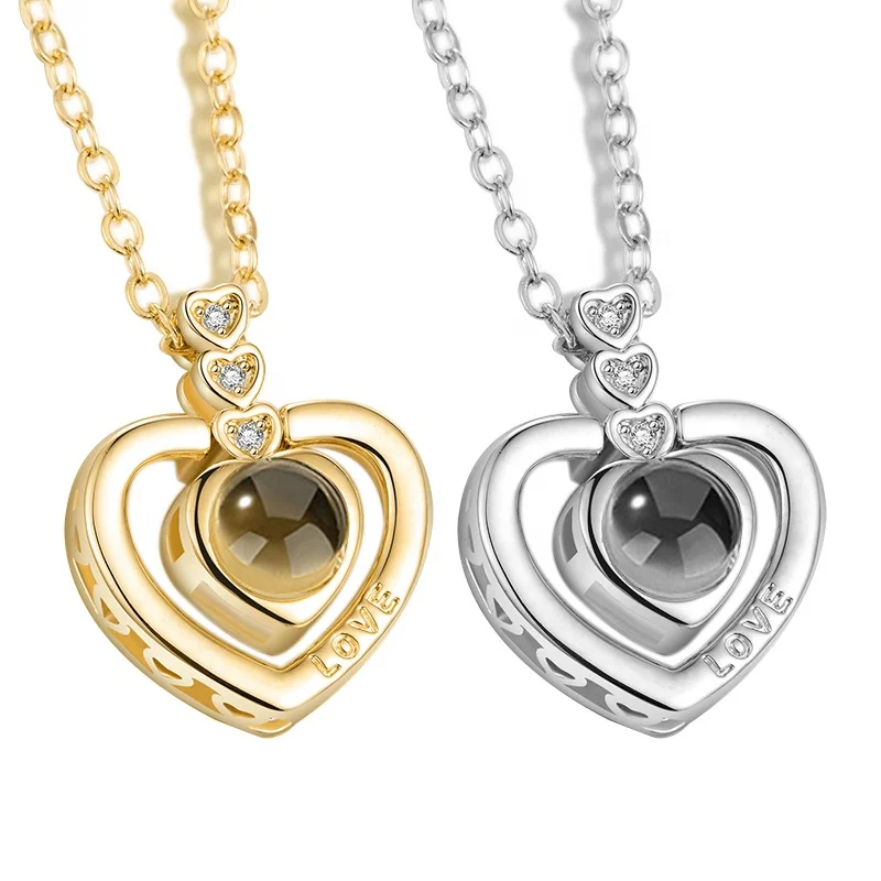 

Womens fashion 18K gold white gold 100 languages i love you heart necklaces,100 languages projection necklace