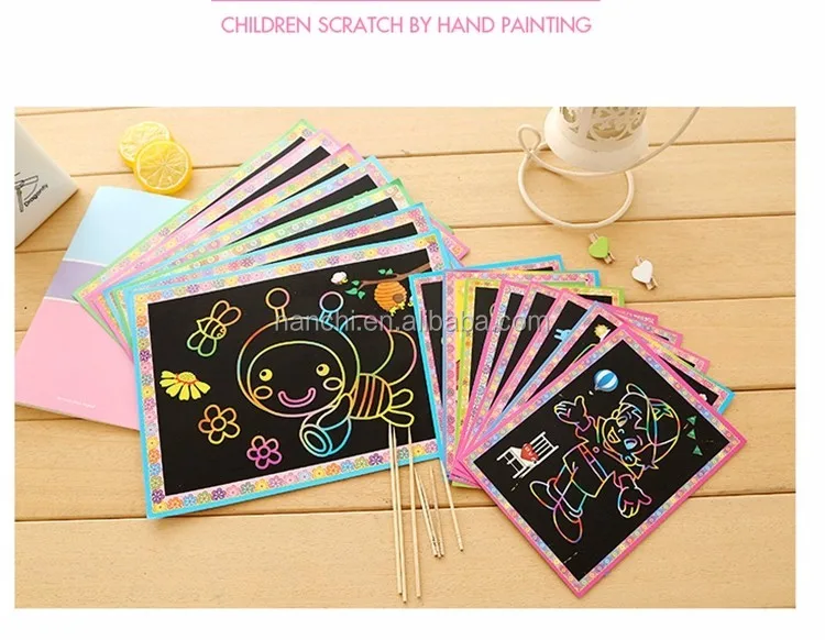 
Children Hand-made DIY Scratch Painting Drawing Paper Educational Toys Magic Scratch Painting The Bamboo Pen 